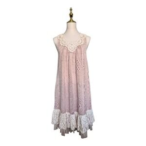A'Reve Lace Boho Midi Dress Neutral Crochet Lace Sleeveless Anthropologie Sz M